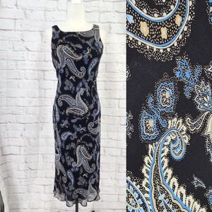 Vintage Ann Taylor Silk Y2K Fairy Grunge Dress Bias Cut Dark Paisley Romance